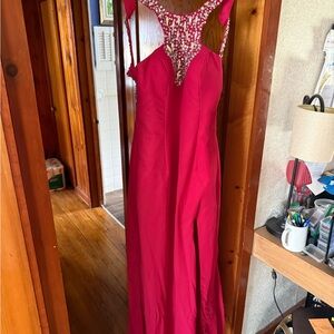 Elegant Beaded Fuchsia Prom Dress
